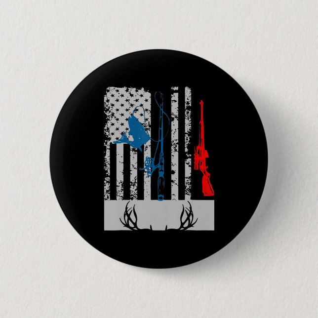 Fishing And Deer Hunting American Flag  For Hunter Button (Front)