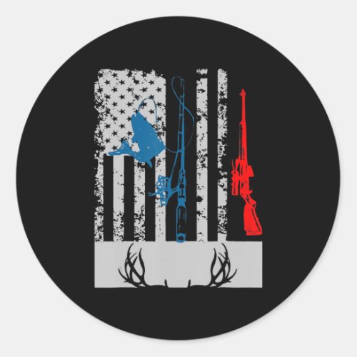 Fishing And Deer Hunting American Flag  For Hunter Classic Round Sticker