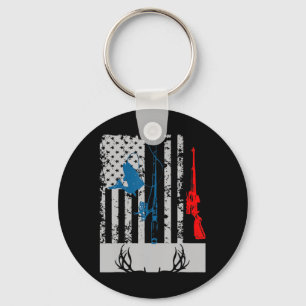 Fishing And Deer Hunting American Flag For Hunter Keychain