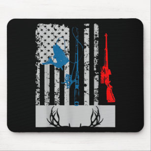 Fishing And Deer Hunting American Flag Mouse Pad