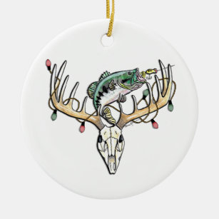 Fishing and Hunting Bass and Deer Ceramic Ornament