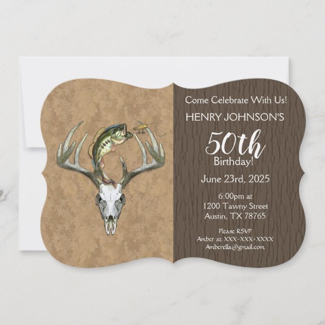 Fishing and Hunting Themed 50th Birthday Invitation (Front)