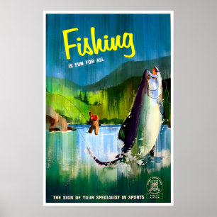 Fishing Art Vintage Sports Print Man Cave Post