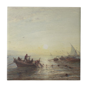 Fishing at Sunrise off the Coast near Marseilles Ceramic Tile