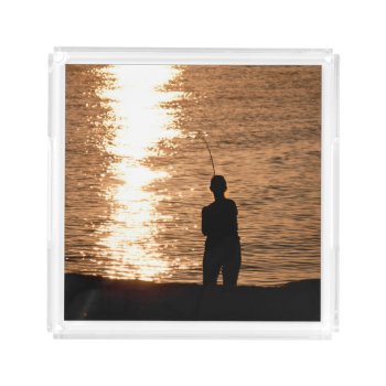 Fishing At Sunset Acrylic Tray by hildurbjorg at Zazzle