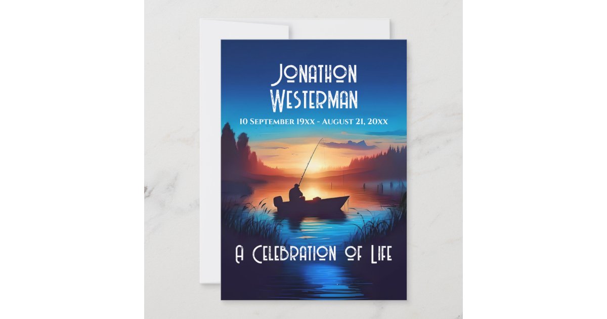 Fishing at Sunset Celebration of Life Invitation | Zazzle