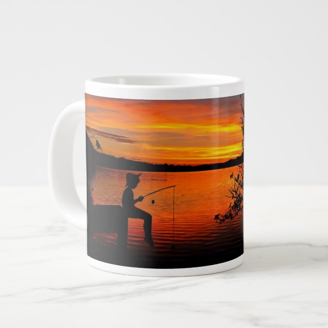 Fishing At Sunset Giant Coffee Mug (Front Left)