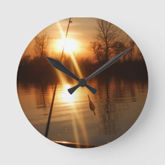 Fishing At Sunset Round Clock