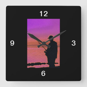 Fishing at Sunset Silhouette Clock