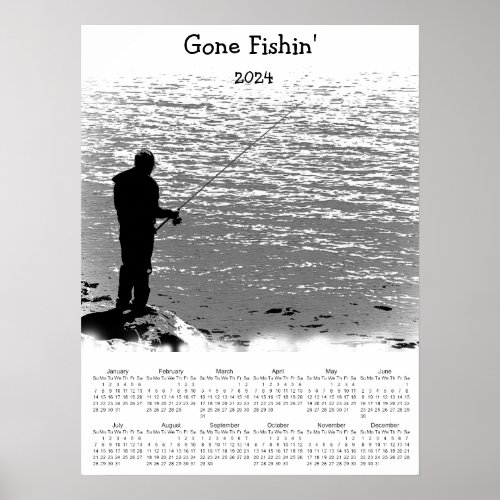 Fishing at the Lake 2024 Sports Calendar Poster
