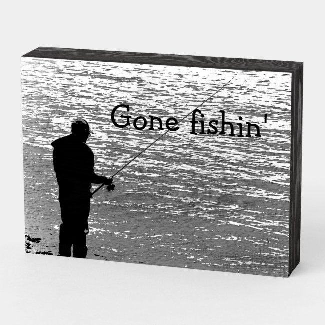 Fishing at the Lake Black Wooden Box Sign