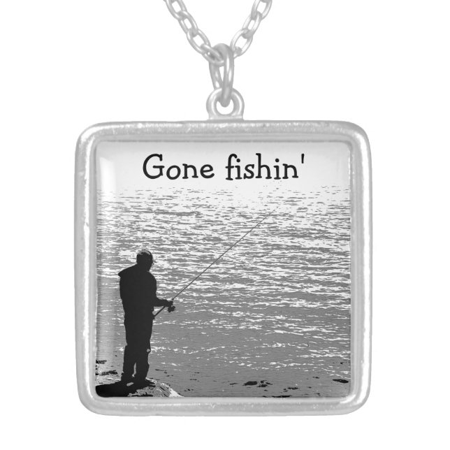 Fishing at the Lake Silver Plated Necklace (Front)