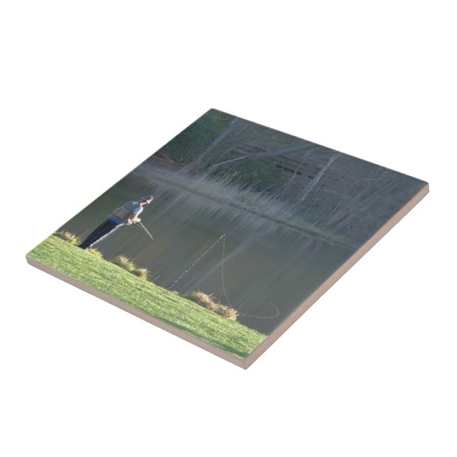 Fishing at the Pond YOUR Photo Ceramic Tile (Side)