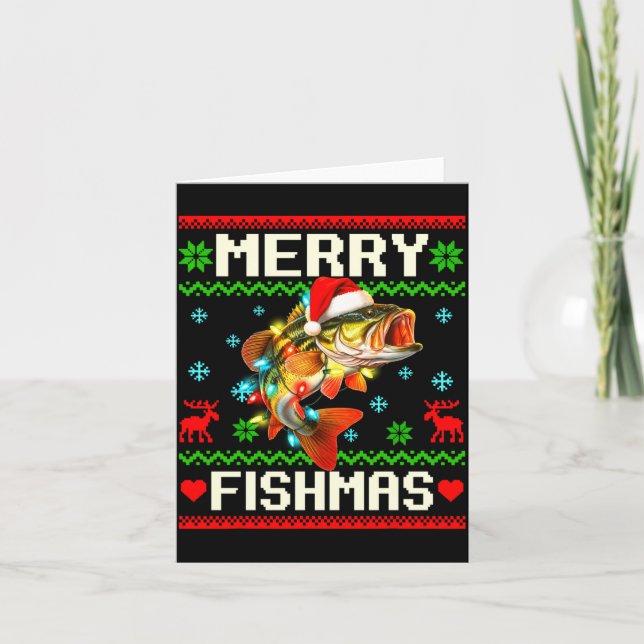 Fishing B Fish Merry Fishmas Fisherman Ugly Christ Card (Front)