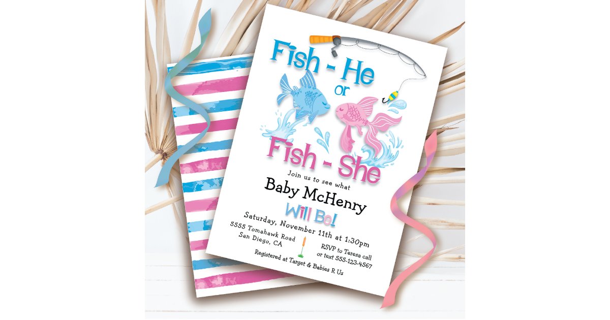 Boy Fishing Baby Shower Invitation, Fishing Pole Invite, Fish It's