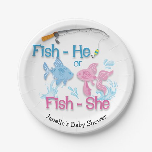 Fishing Baby Reveal Baby Shower Paper Plates