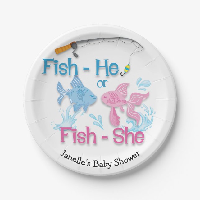 Fishing Baby Reveal Baby Shower Paper Plates (Front)