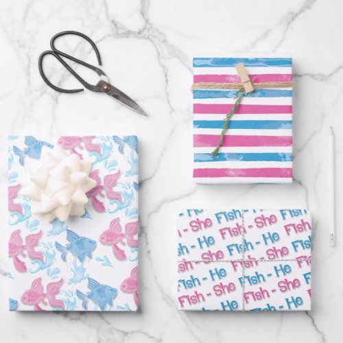 Fishing Baby Reveal Baby Shower Wrapping Paper Sheets
