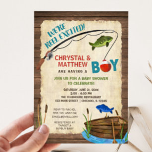 EDITABLE Fishing Baby Shower Invitations, The Catch of the Day Invites,  Rustic Fishing Design, Fish Theme Self Edit Digital Download JT1875