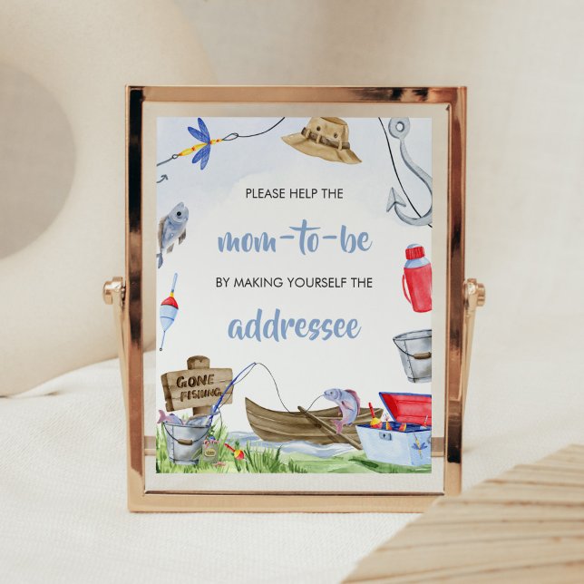 Fishing Baby Shower Envelope Station  Poster (Little Fisherman Baby Shower Envelope Station Sign)