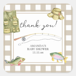 Fishing Baby Shower Folded Thank You Card Square Sticker