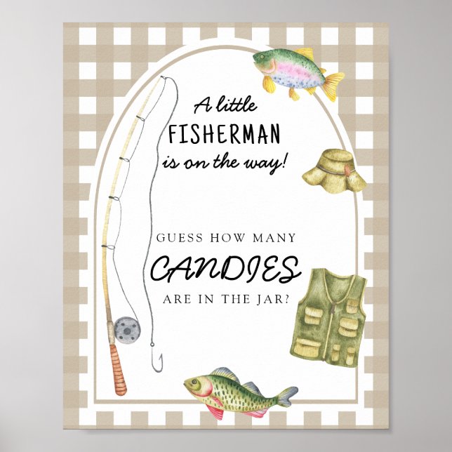 Fishing baby shower - guess how many candies poster (Front)