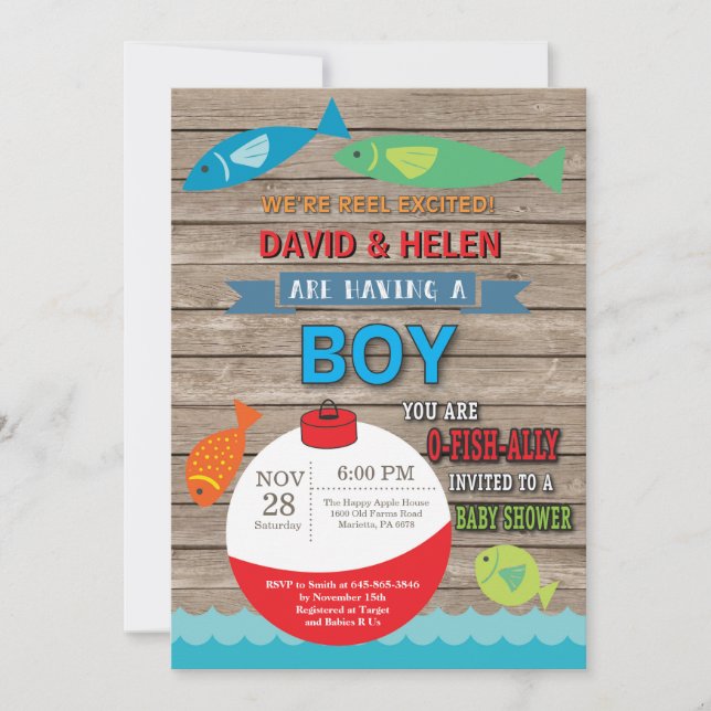 Fishing Baby Shower Invitation Boy Fish (Front)