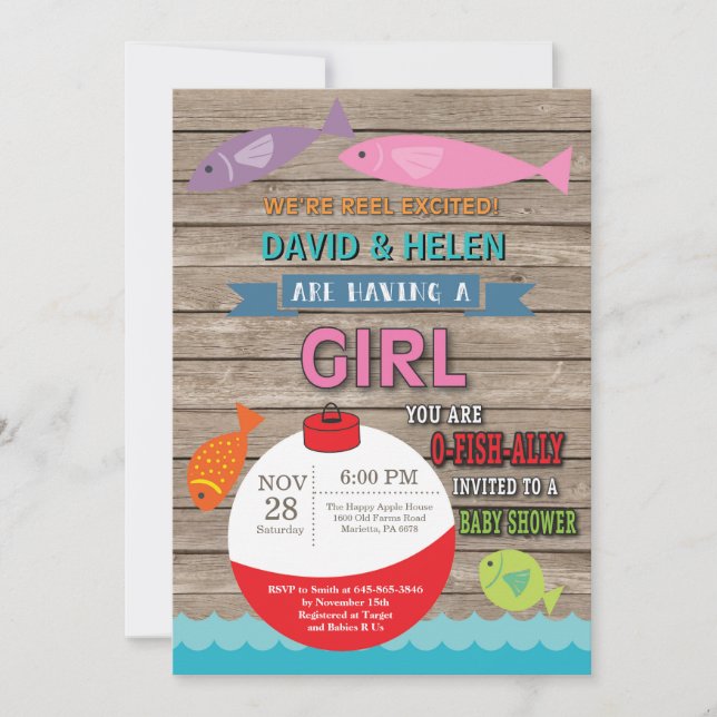Fishing Baby Shower Invitation Girl Fish (Front)