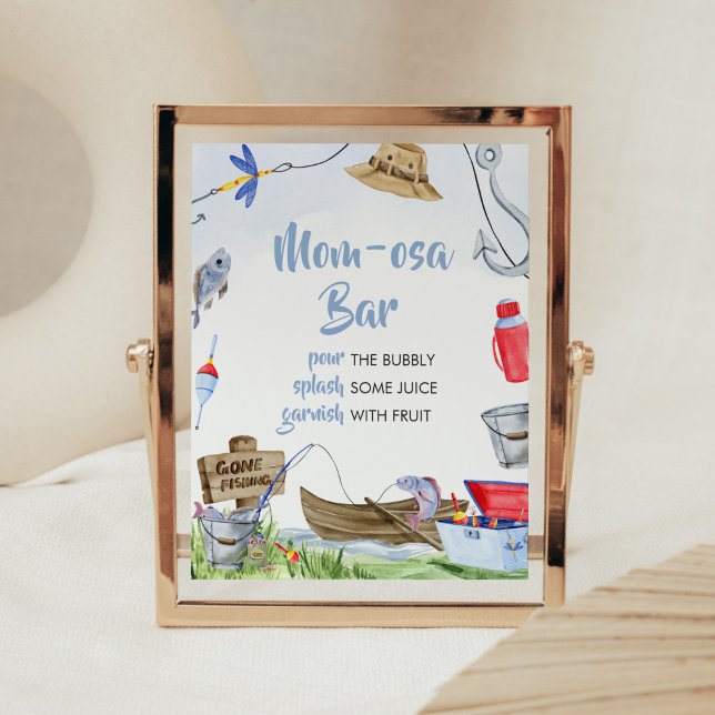 Fishing Baby Shower Mom Osa Bar Poster (Little Fisherman Baby Shower Mom Osa Bar Sign)