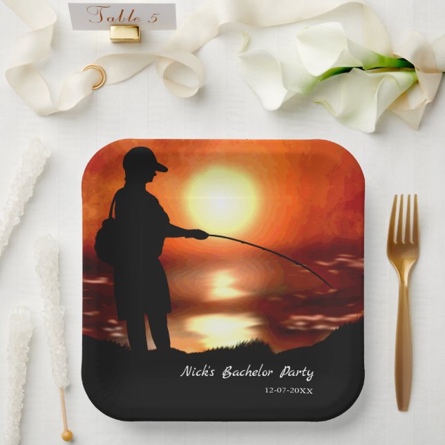 Fishing bachelor party Fishing lover Colorful Paper Plates (Wedding)