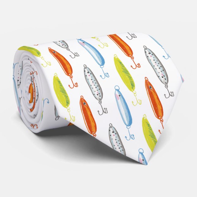 Fishing Bait Illustrated Neck Tie (Rolled)