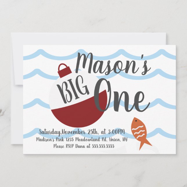 Fishing Bait Turning One Fish Ocean Birthday Invitation (Front)