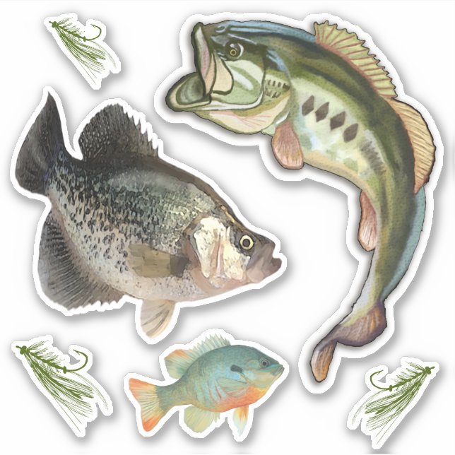 Fishing Bass Blue Gill Crappie Hooks Sticker (Front)