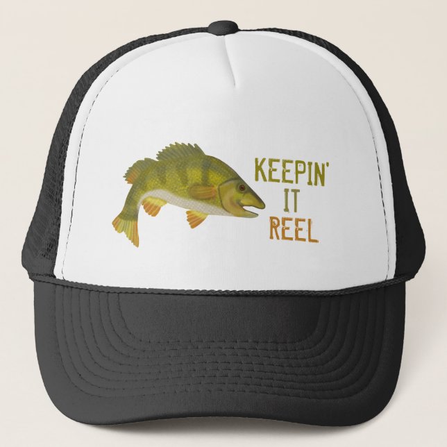 Fishing Bass Fish Funny Keepin' It Reel Trucker Hat (Front)