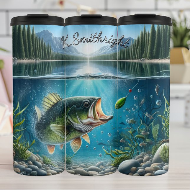 Fishing Bass in Crystal Waters Thermal Tumbler (Creator Uploaded)
