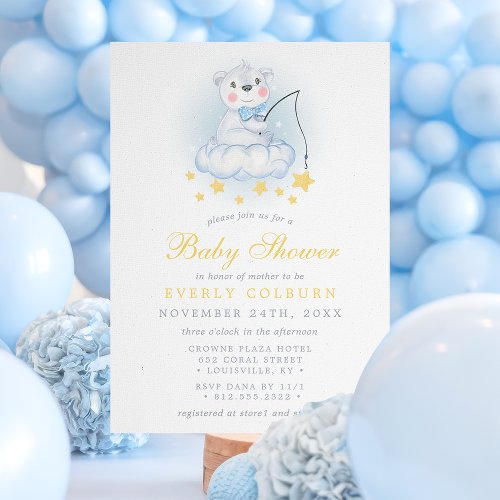 Baby Shower Invitations 8 Fishing Bear On Clouds Watercolor Boy Baby Shower Invitation