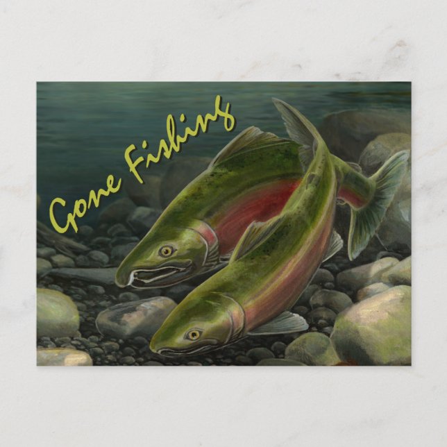 Fishing Bear Postcard Custom Salmon Fish Postcards (Front)