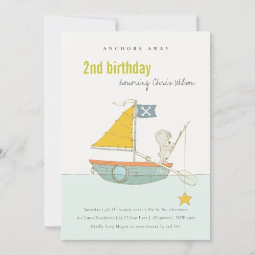 Fishing Bear Sailboat Kids Any Age Birthday Invite