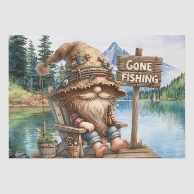 Fishing Beer Drinking Gnome Tissue Paper (Front)