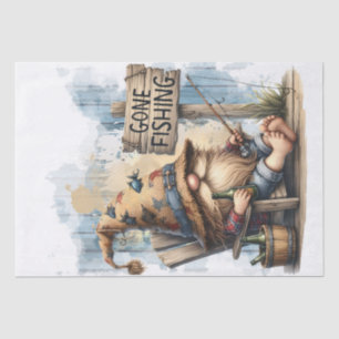 Fishing Beer Drinking Gnome Tissue Paper