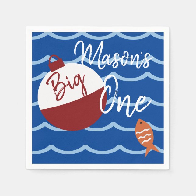 Fishing Big One First Birthday Fish Waves  Napkins (Front)