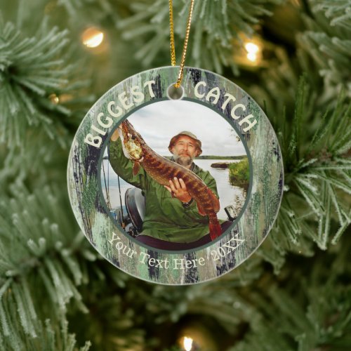 Fishing BIGGEST CATCH Photo Keepsake Ceramic Ornament