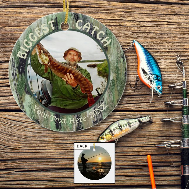 Fishing BIGGEST CATCH, Two Photo Ceramic Ornament (Creator Uploaded)