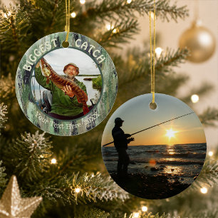 Fishing BIGGEST CATCH, Two Photo Ceramic Ornament