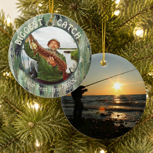 Fishing BIGGEST CATCH, Two Photo Ceramic Ornament