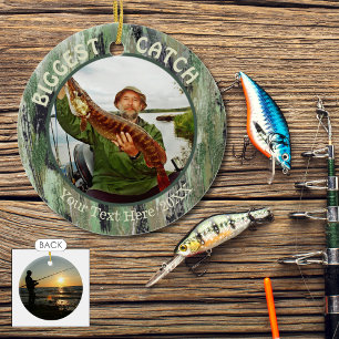 Fishing BIGGEST CATCH, Two Photo Ceramic Ornament