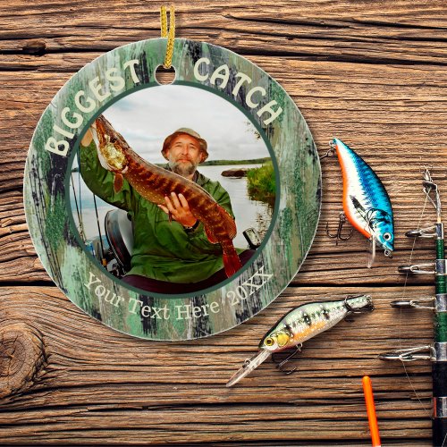 Fishing BIGGEST CATCH Two Photo Ceramic Ornament
