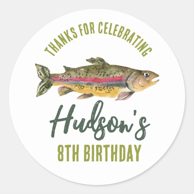 Fishing Birthday Favors Classic Round Sticker (Front)