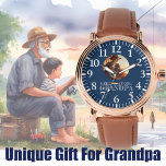 Fishing Birthday Gift for Grandpa Photo Watch<br><div class="desc">Adult Fishing Birthday Party design. Watercolor illustration with bright colors. Click the "customize further" button if you wish to re-arrange and format the style and placement of the text. Matching product can be found in Fishing Birthday Collection. Note: Photos are AI created please exchange with your Photos.</div>