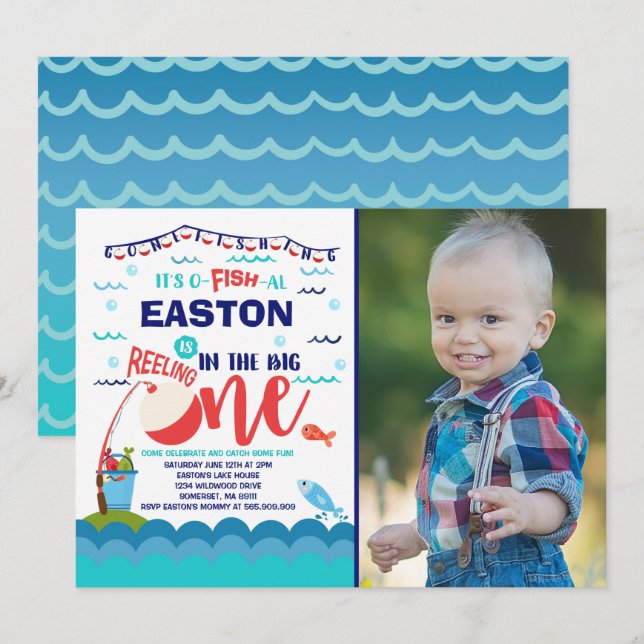 Fishing Birthday Invitation O-Fish-Ally One Party (Front/Back)